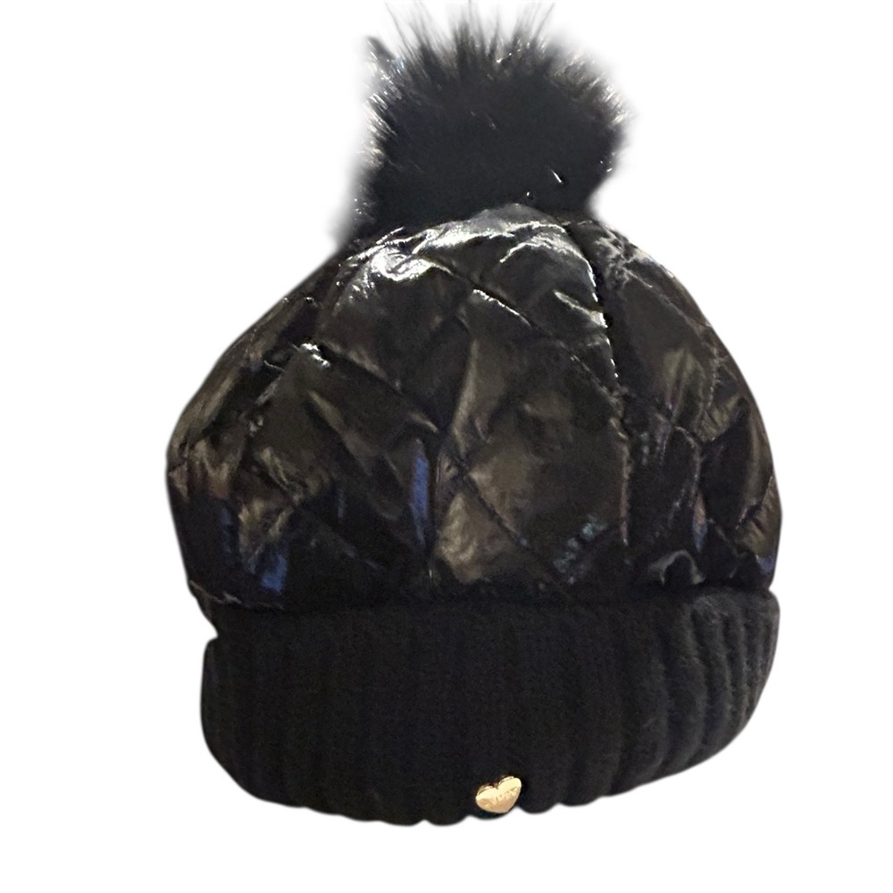 Juicy Couture Quilted Beanie Hat with Faux Fur Pom, OS - Picture 1 of 5